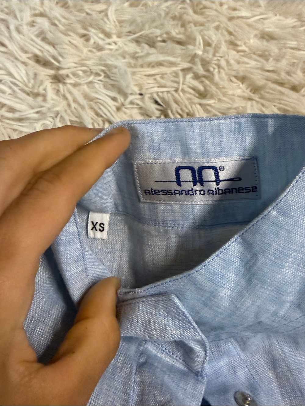 Womens XS Blue Linen Alessandro Albanese Long Sleeve Horseback Riding Show Shirt - Picture 4 of 5